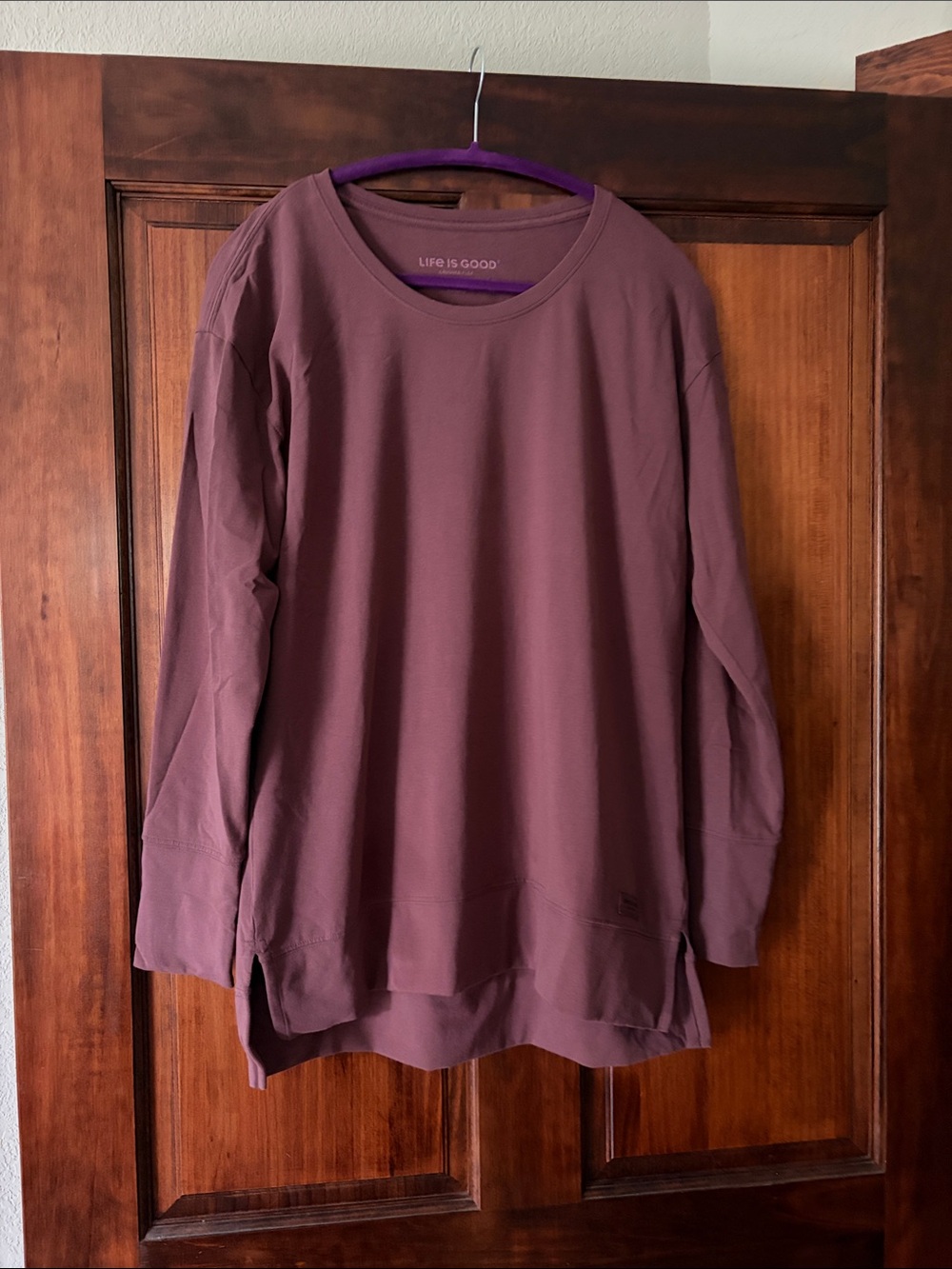 Life Is Good Women's Long Sleeve Crewnecks - Plum/mauve AND black!